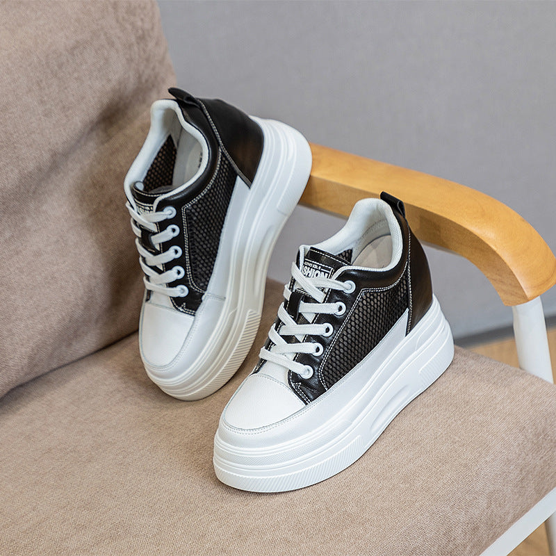 Women's Hidden White Spring Breathable Mesh Platform Height Increasing Heels