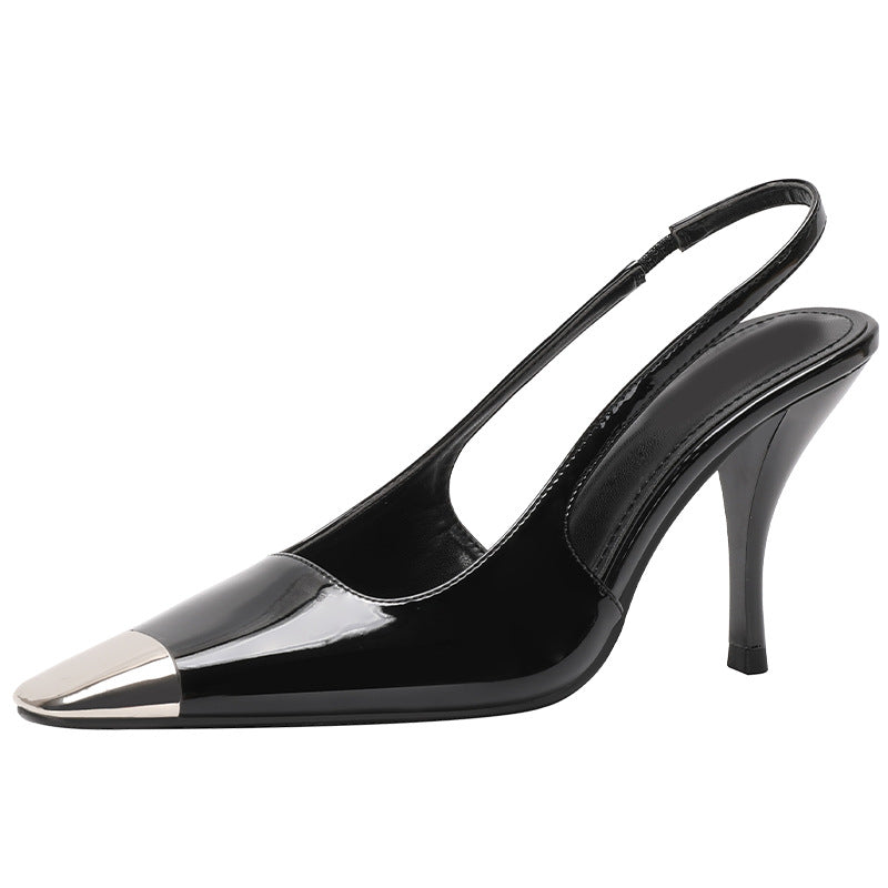 Women's Pu Sexy Patent High Square Toe Metal Heels