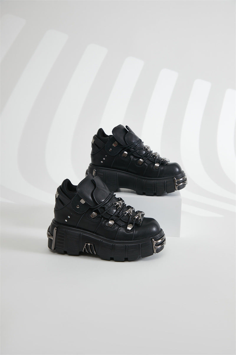 Women's Heavy Metal Platform Punk Dark Motorcycle Casual Shoes