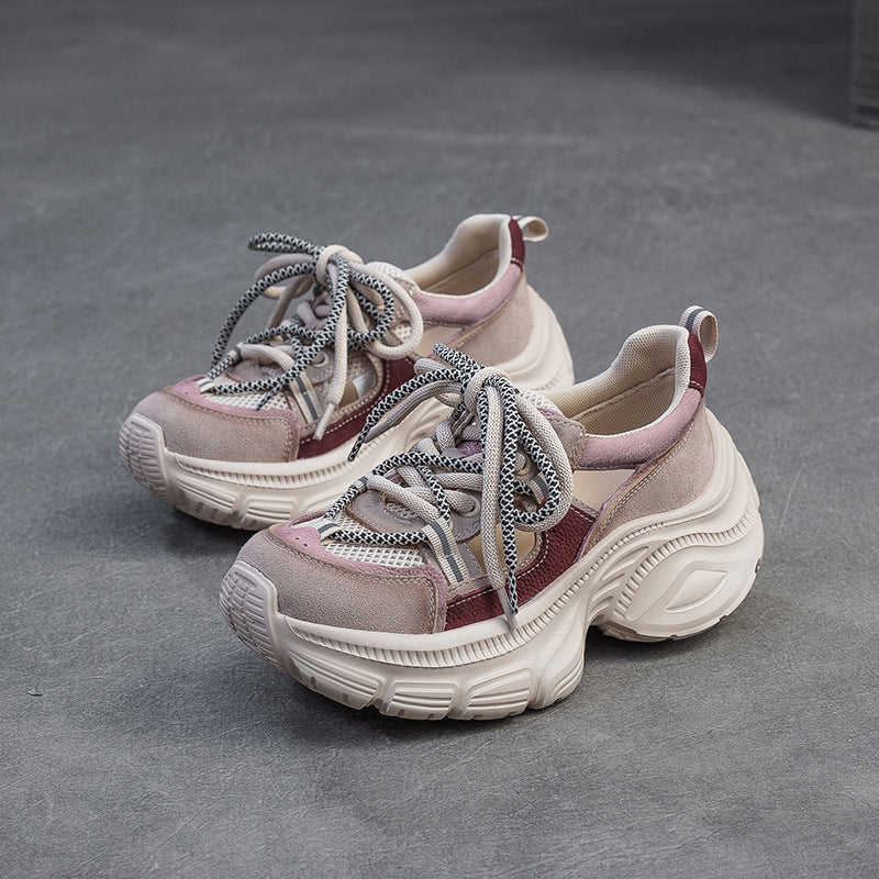 Breathable Mesh Fashion Clunky Small Height Casual Shoes