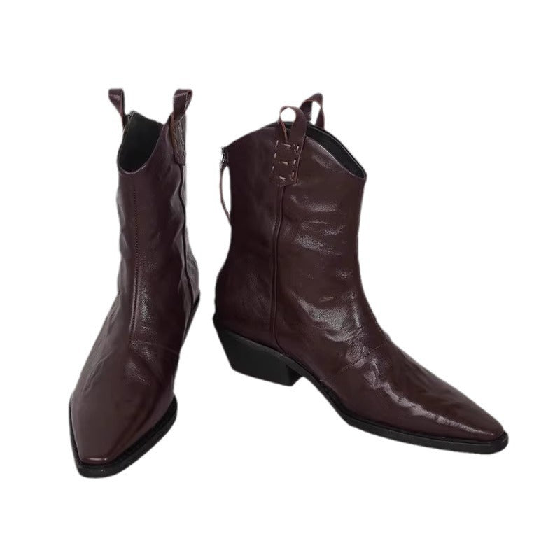Women's Matching Skirt Short Retro Pointed V-shaped Boots