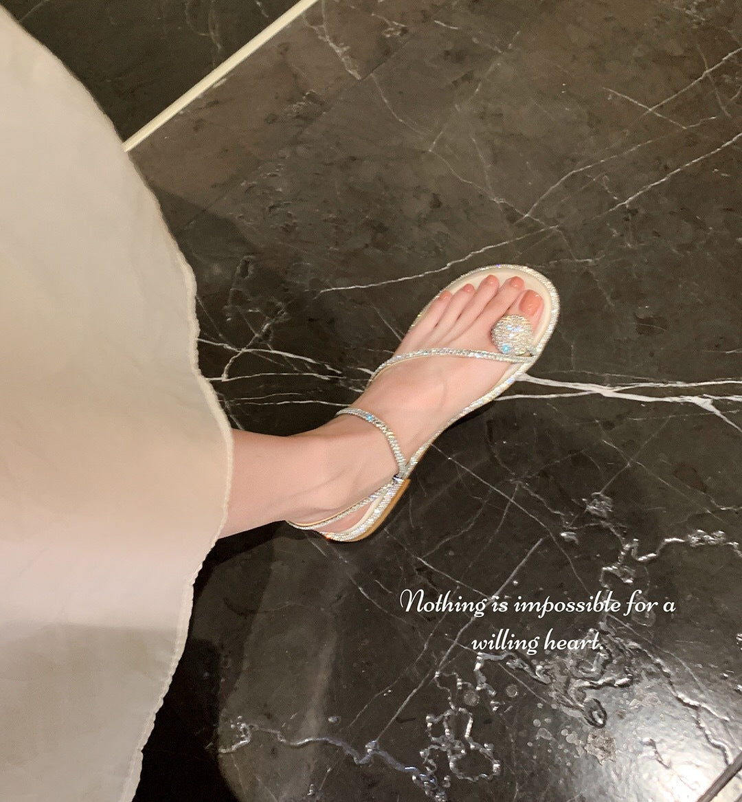 Women's Two-way Wear Big Diamond Rhinestone Toe Sandals
