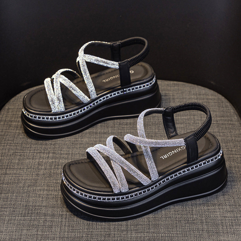 Women's Roman Summer Rhinestone Fashion Platform Height Sandals