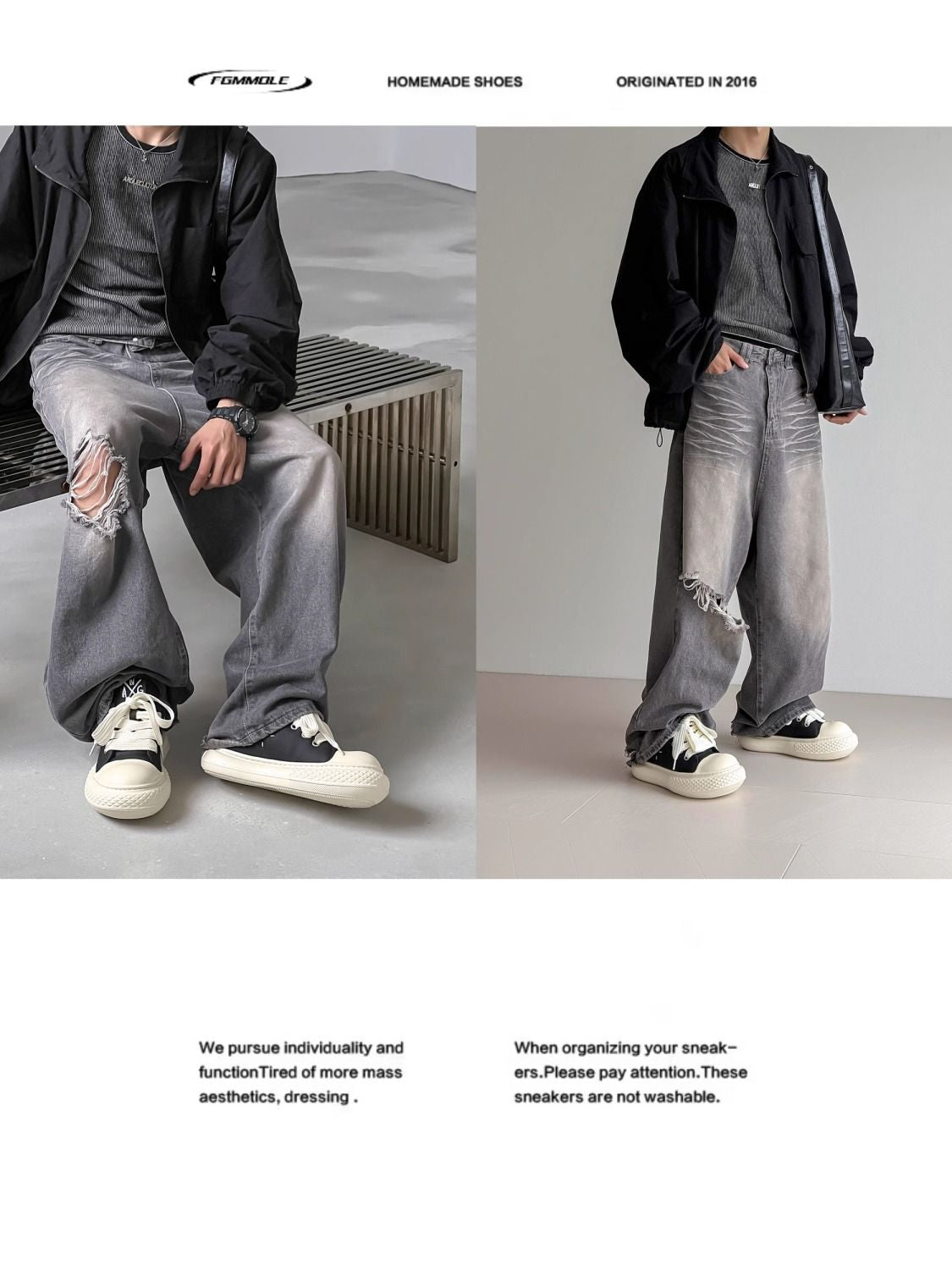 Men's Joint Black Big Head Platform Height Sneakers