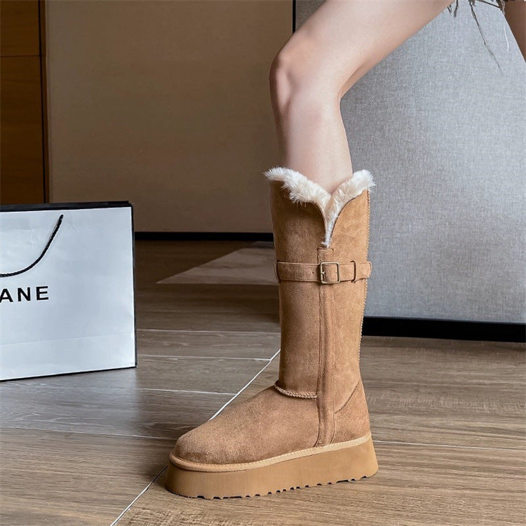 Women's High Belt Buckle Knight Plus Veet Warm Snow Boots