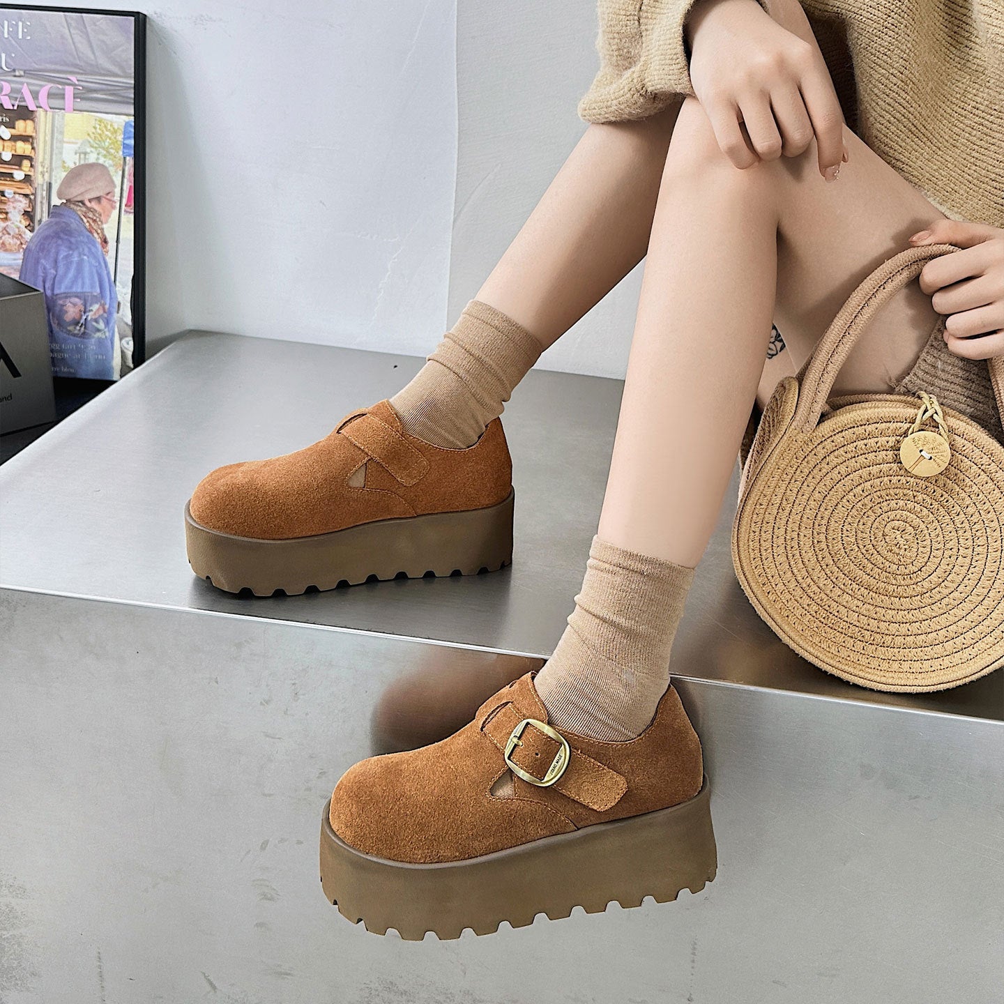 Women's Genuine Retro Autumn Slip-on Muffin Thick Bottom Small Versatile Women's Casual Shoes
