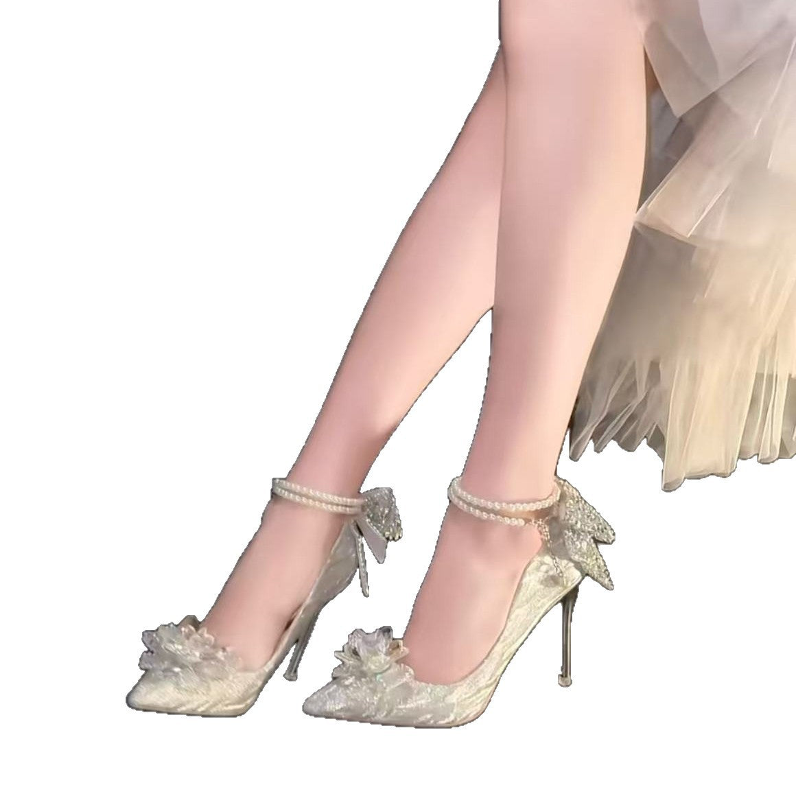 Women's Bow Princess High Adult Ceremony Sier Women's Fashion Shoes