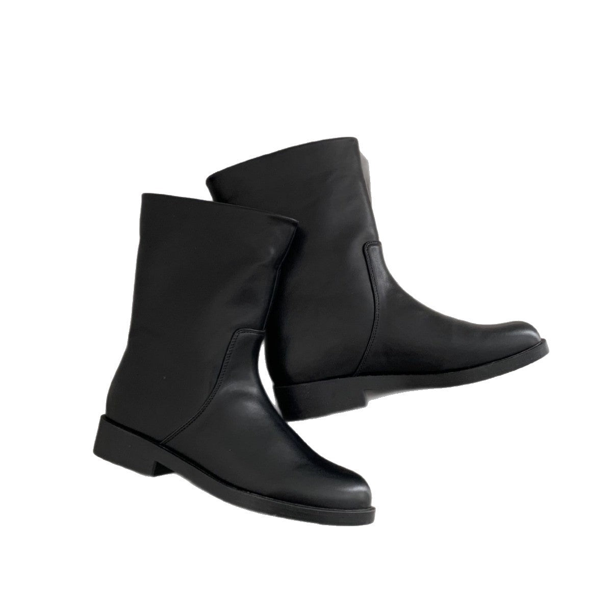 Niche Round Head Big Tube Circumference Short Knight Women's Leather Boots