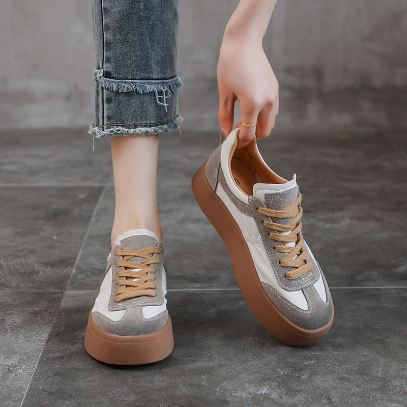 Women's Cowhide Genuine Niche Platform Red Soft Sneakers