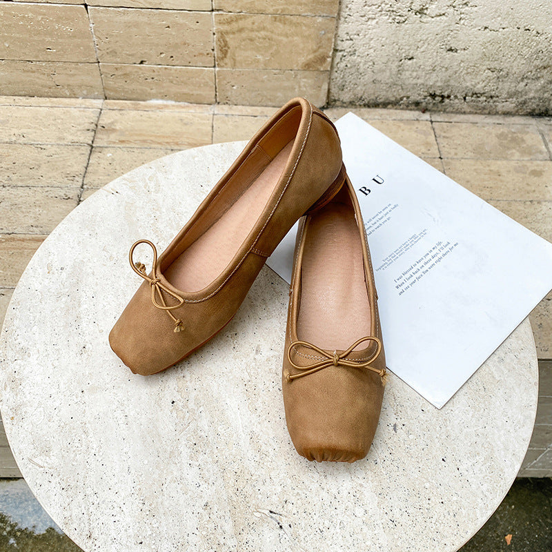 Women's French Style Retro Low Pumps Summer Square Head Casual Shoes
