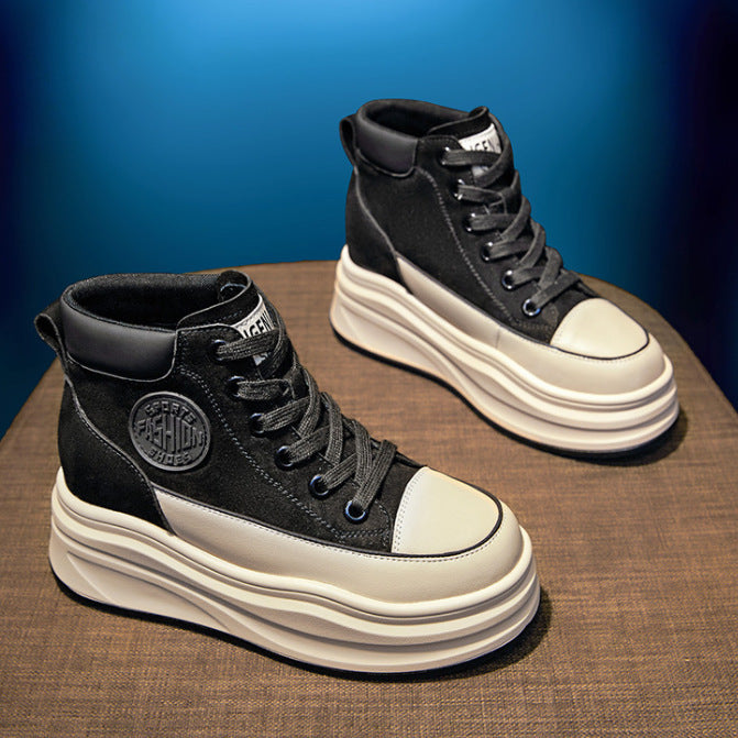 Women's White Fleece-lined Warm Versatile Platform Height Casual Shoes