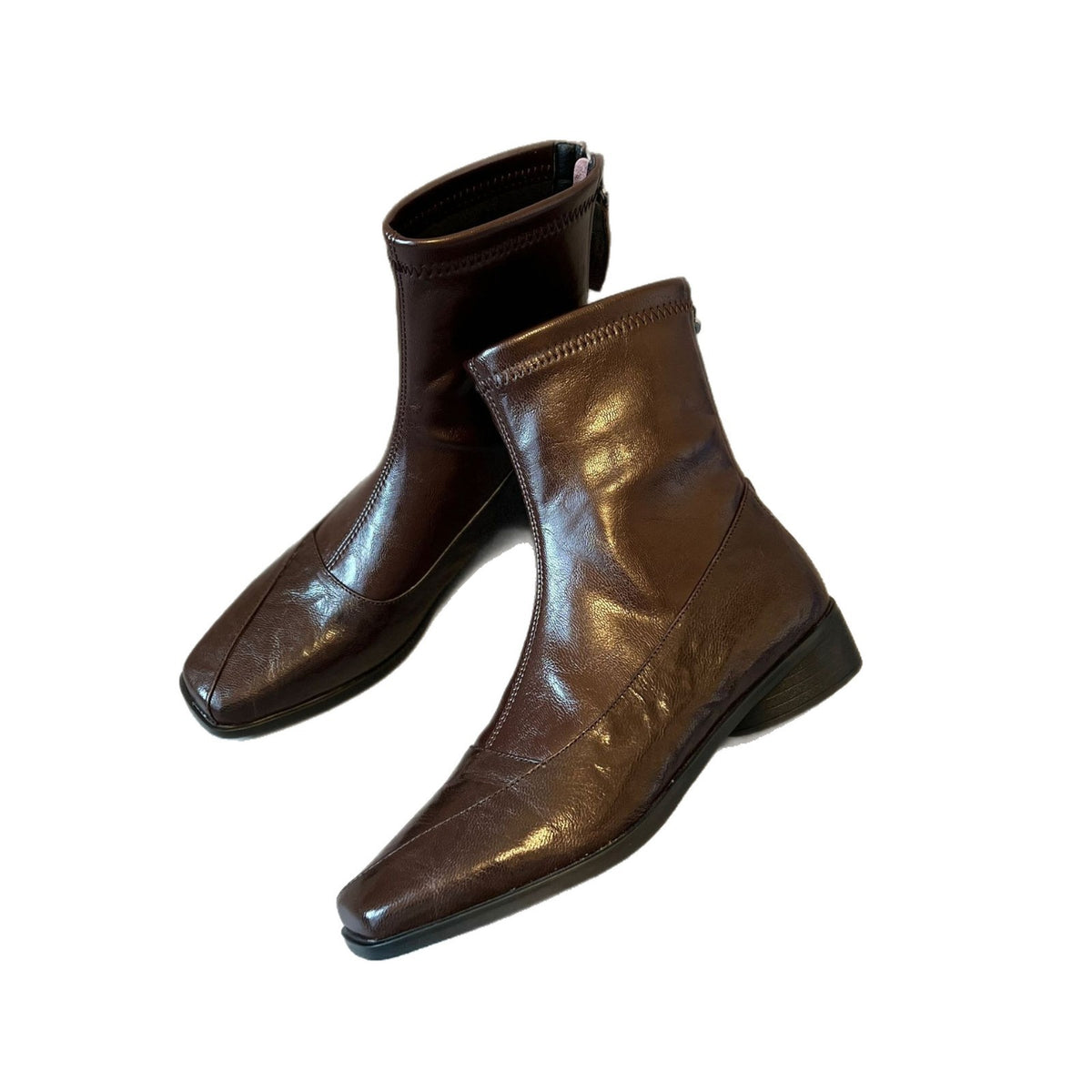 Height Increasing Fashionable Temperament Short Square Toe Chunky Back Zip Heels