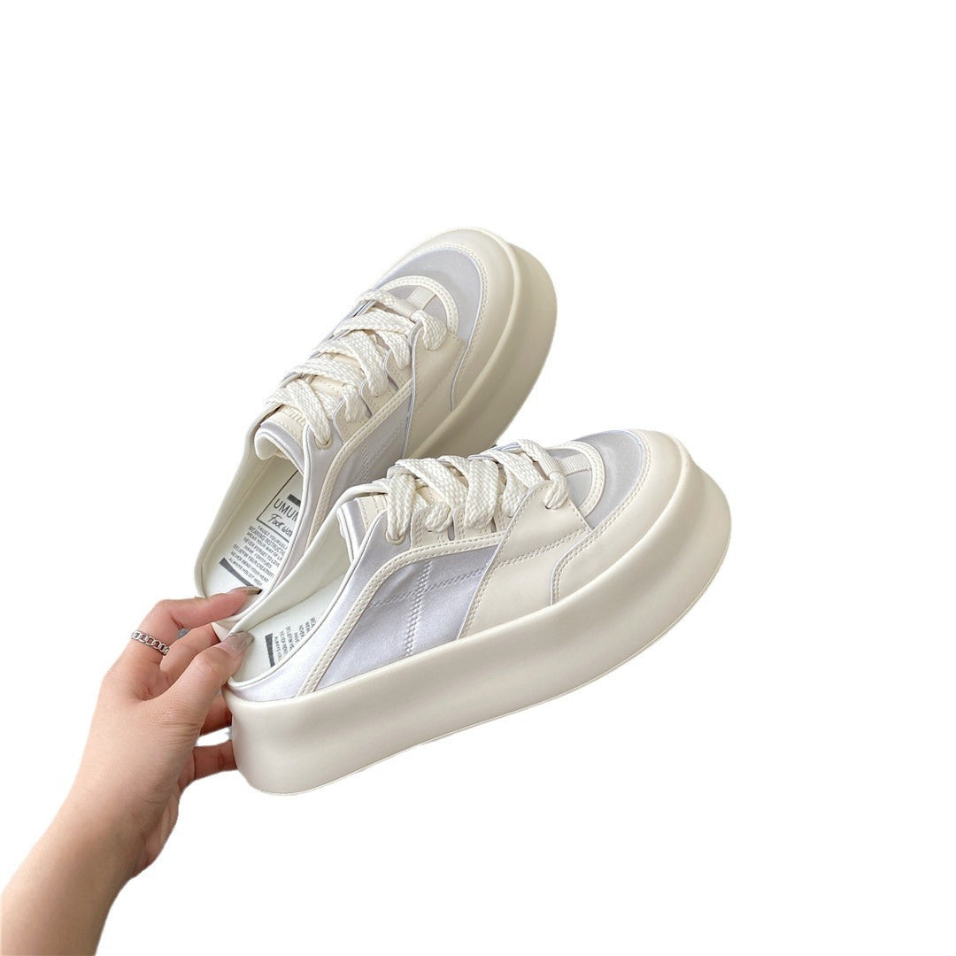 Women's Genuine Patchwork Closed Toe Half Outer Thick-soles Slippers