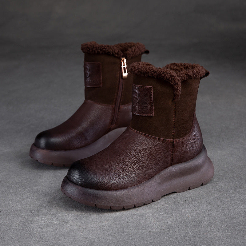 Women's Solid Color With Fur Thickened Warm Snow Boots