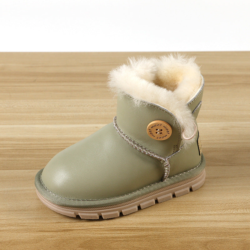 Children's Sheepskin Fur Boys Genuine Plus Veet Kid's Snow Boots