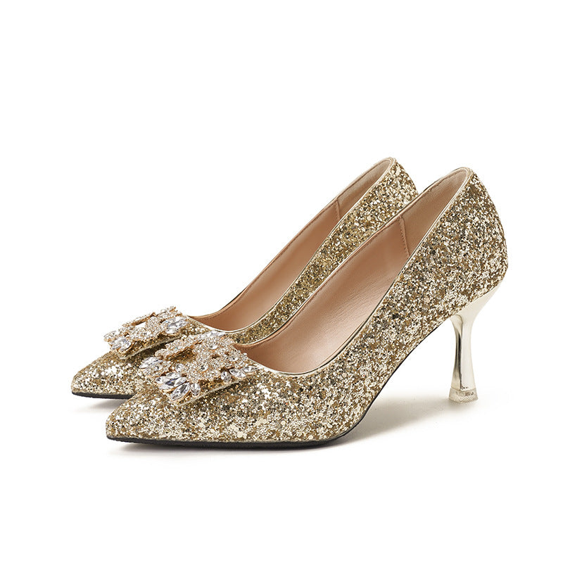 Women's High Square Buckle French Wedding Bridesmaid Plus Heels