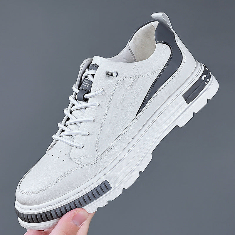 Men's Increasing Insole Spring Crocodile Pattern Sports Fashionable Breathable White Sneakers