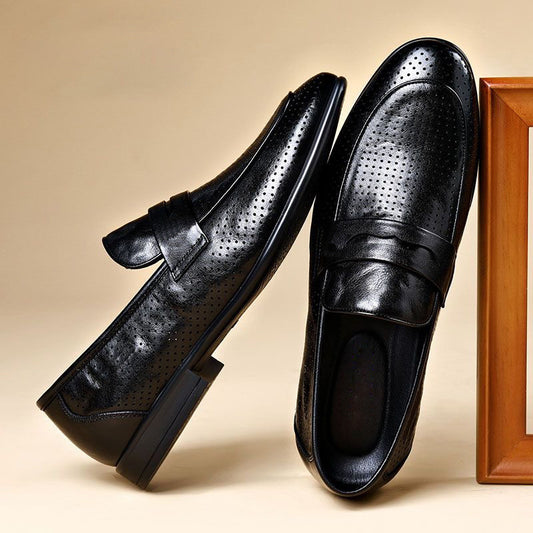 Men's One Pedal Black Genuine Fashion Soft Leather Shoes