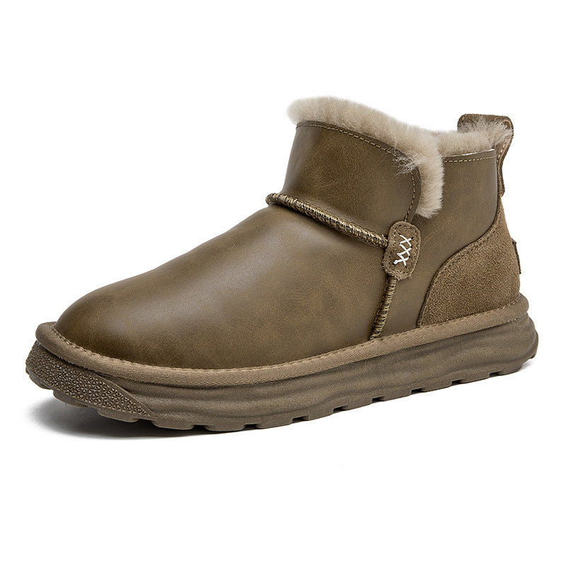 Men's Sheep Fur Integrated Waterproof Glossy Fleece Snow Boots