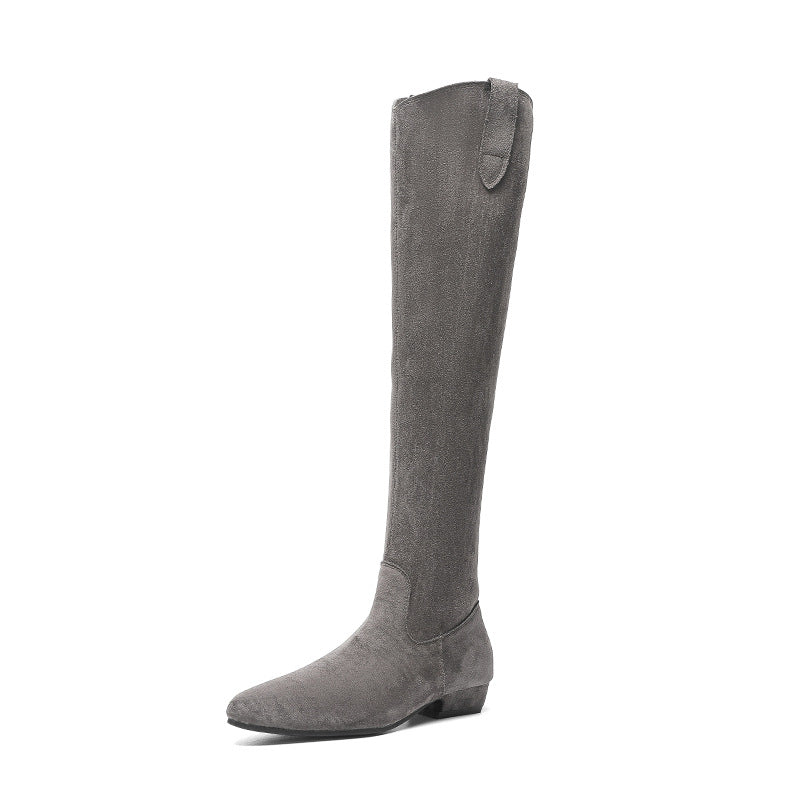 Wide Pleated Pile Style Slimming Versatile Women's Leather Boots