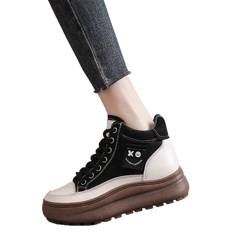 Women's Genuine Full Cowhide Fleece-lined Platform Winter Boots
