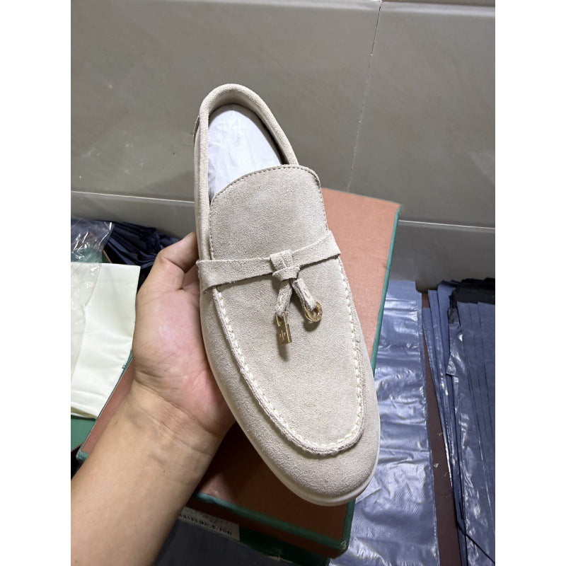 Women's Sheepskin Slip-on Pumps British Tassel Buckle Deep Mouth Loafers