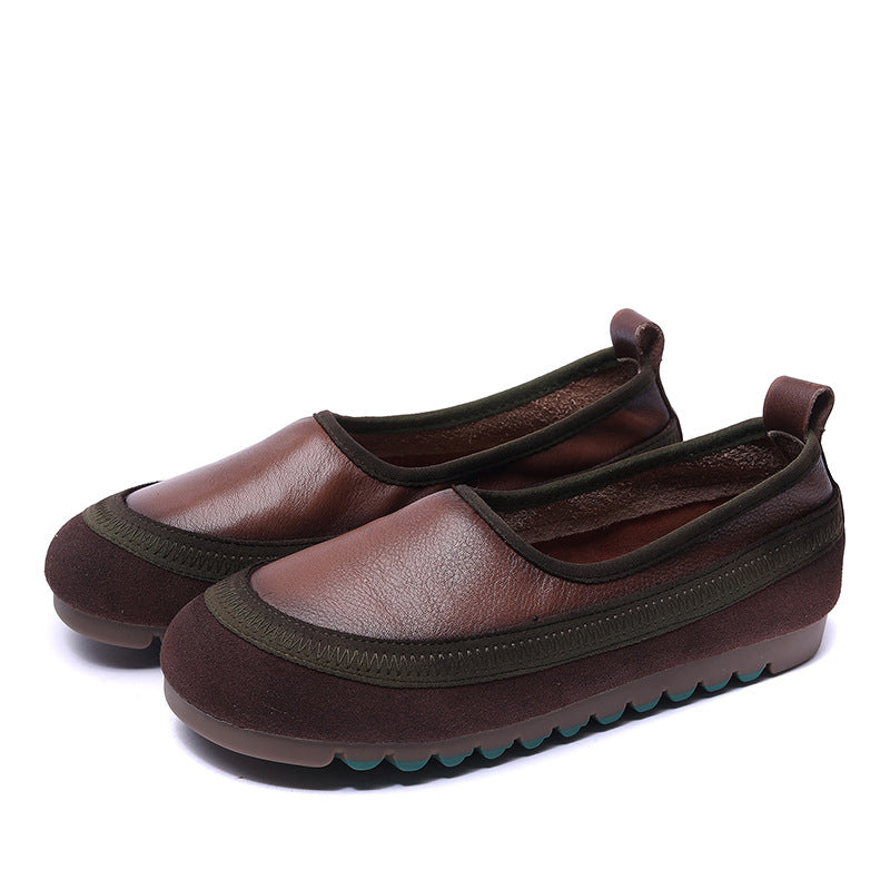 Women's Cowhide Handmade Soft Bottom Color Matching Pumps Four Mori Style Women's Casual Shoes