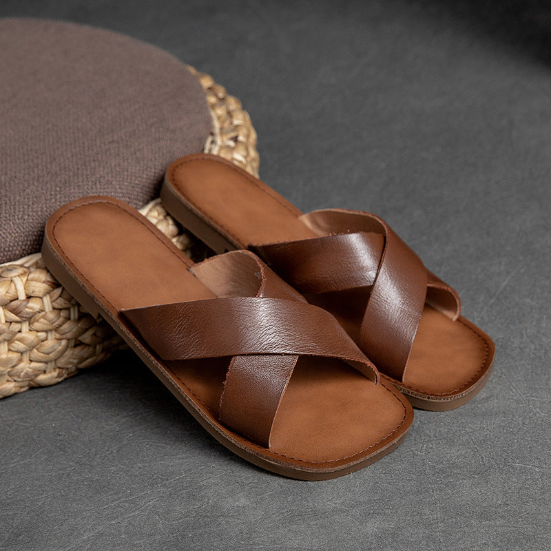 Women's Color Flat Brushed All Match Retro Sandals