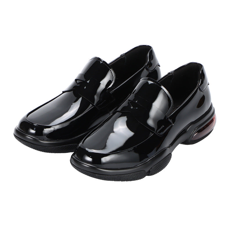 Men's Thick Bottom Elegant Bright Fashionable Soft Leather Shoes