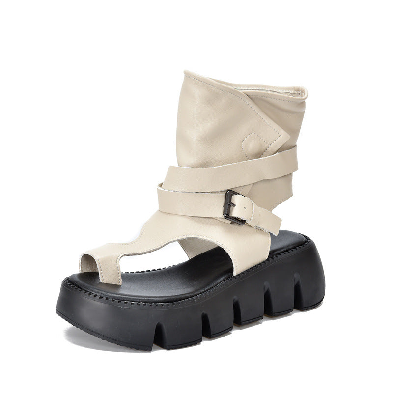 Roman Open Toe Summer Belt Buckle Back Empty Covering High-cut Platform Sandals