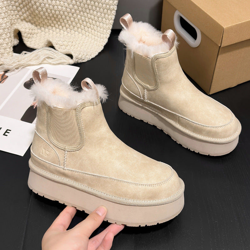 Women's Genuine Real Fur Winter Thick Bottom Snow Boots
