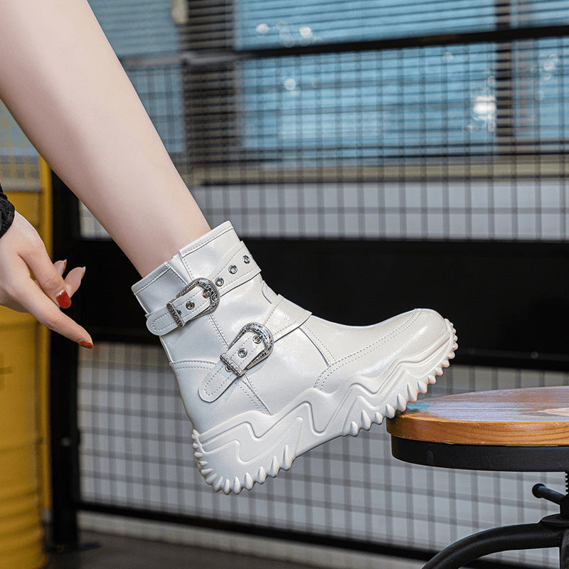 Women's High Top White Autumn Thick-soled Fashionable Casual Shoes