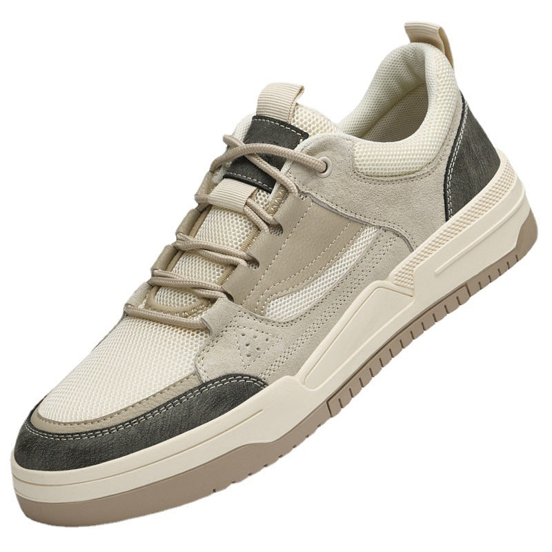 Men's Pigskin Mesh Board Front Breathable Flat Sneakers