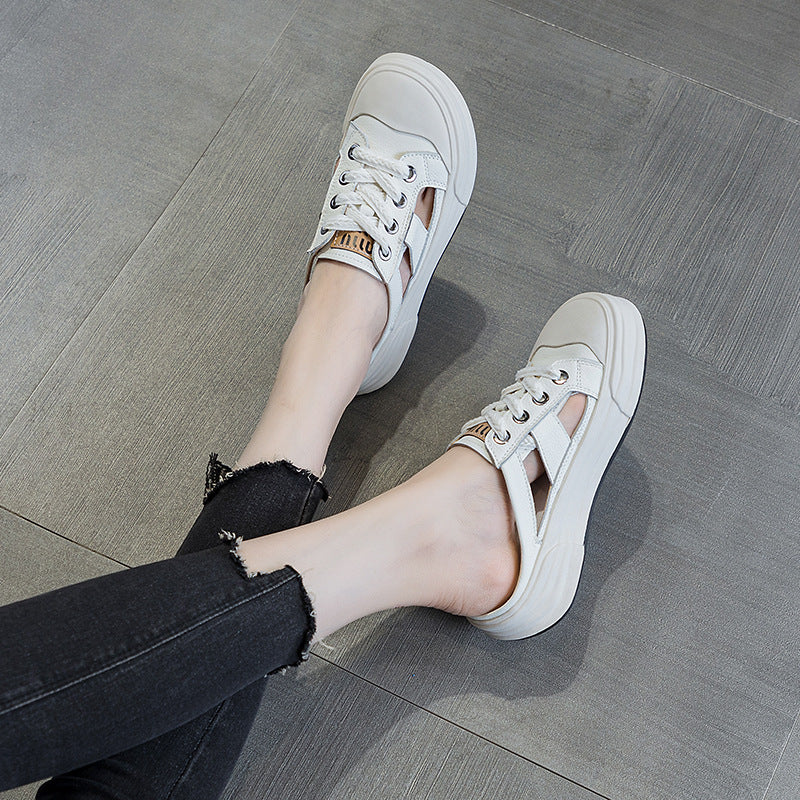 Women's Closed Toe Outer Wear High-grade Cowhide Summer Slippers