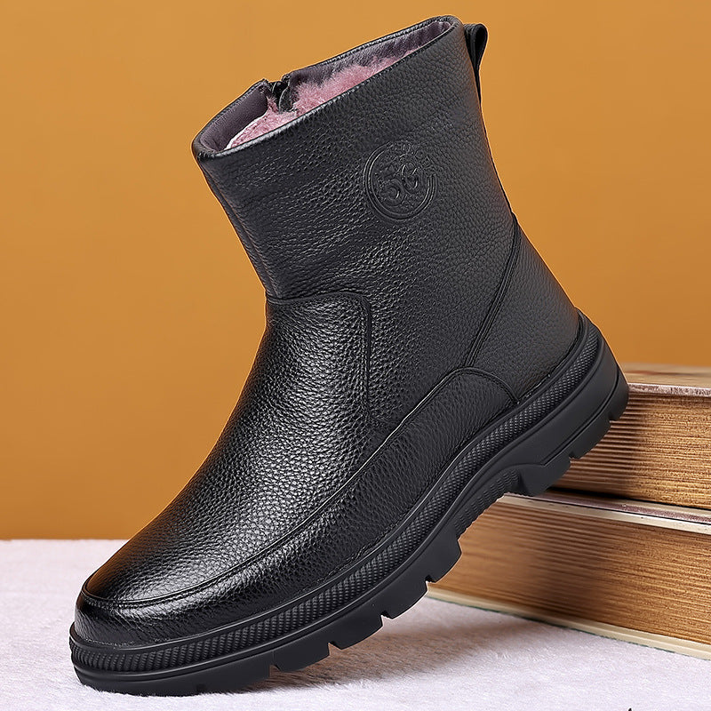 Men's Winter Wool Cowhide Fleece-lined Warm Genuine Boots