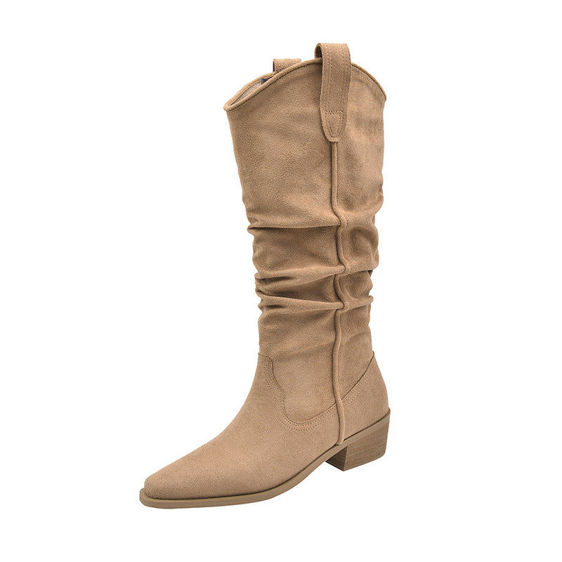 Women's Size Suede Pile Style Western Cowboy Thick Leg Long Boots