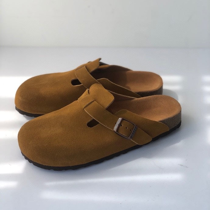 Women's Wear Cowhide Suede Toe Cap Lazy Slippers