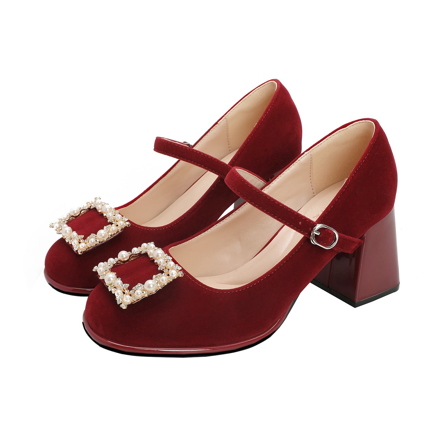 Women's Style Square Buckle Chunky Wedding Not Heels