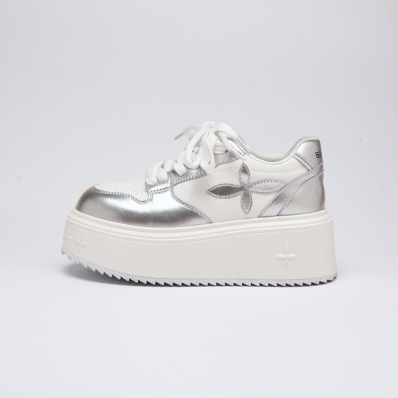 Women's White Spring Cruciate Flower Sports Hight Sneakers