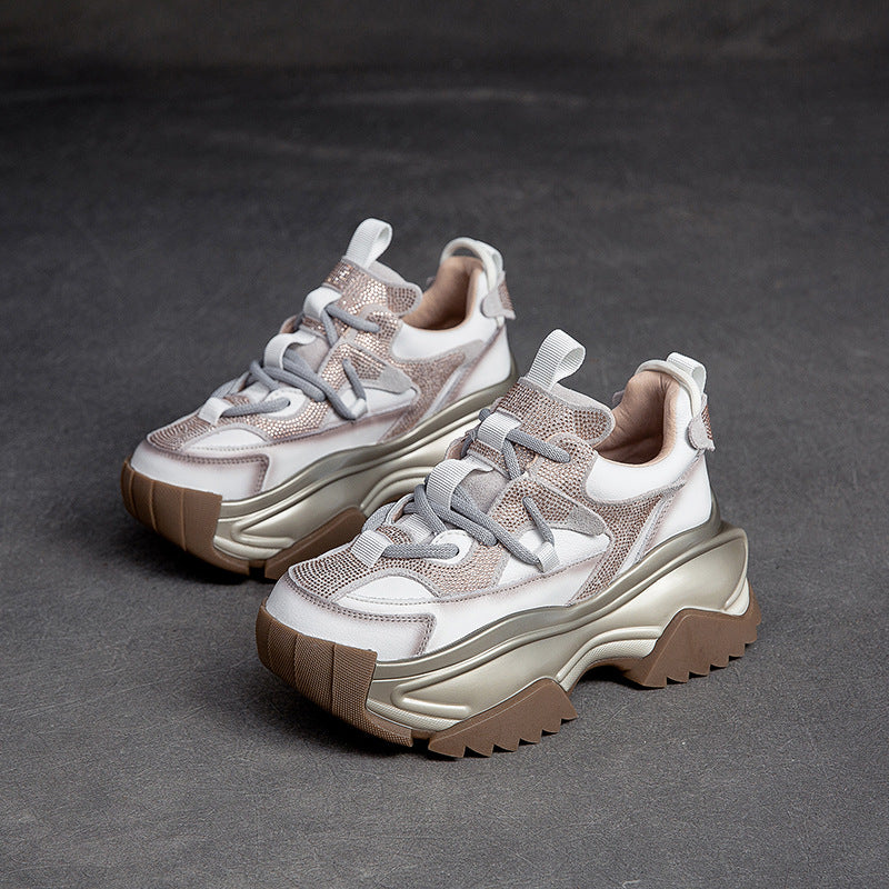 Women's Four Thick-soled Solid Color Light Diamond Casual Shoes