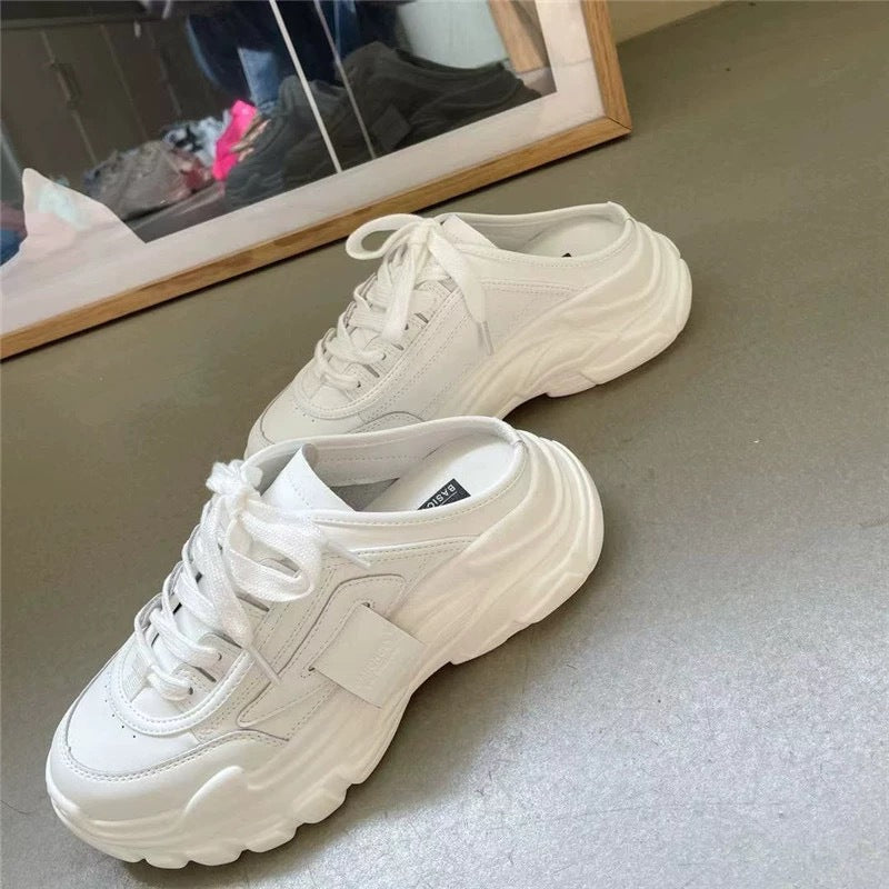 Women's Genuine Colorful Platform Closed Toe Half Height Slippers