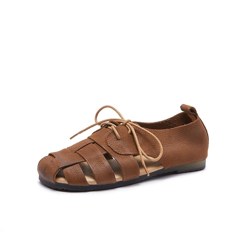 Women's Platinum First Layer Cowhide Woven Flat Sandals