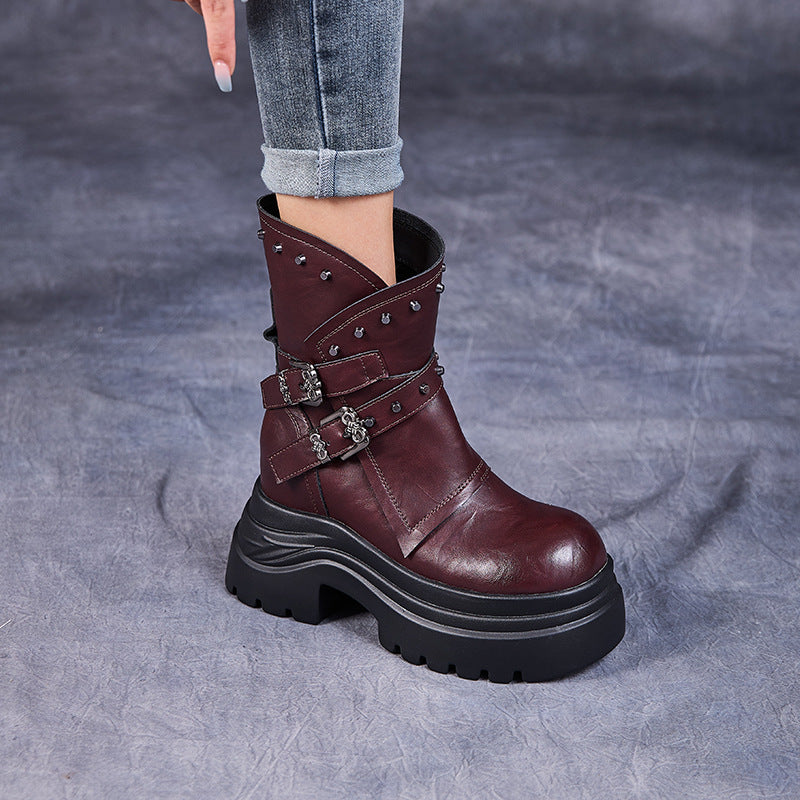 Platform Handsome Motorcycle Autumn Soft Bottom Boots
