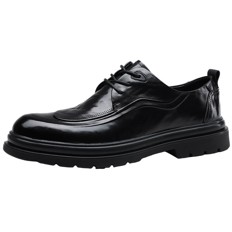 Men's Business Green British Platform Elevator Wild Leather Shoes