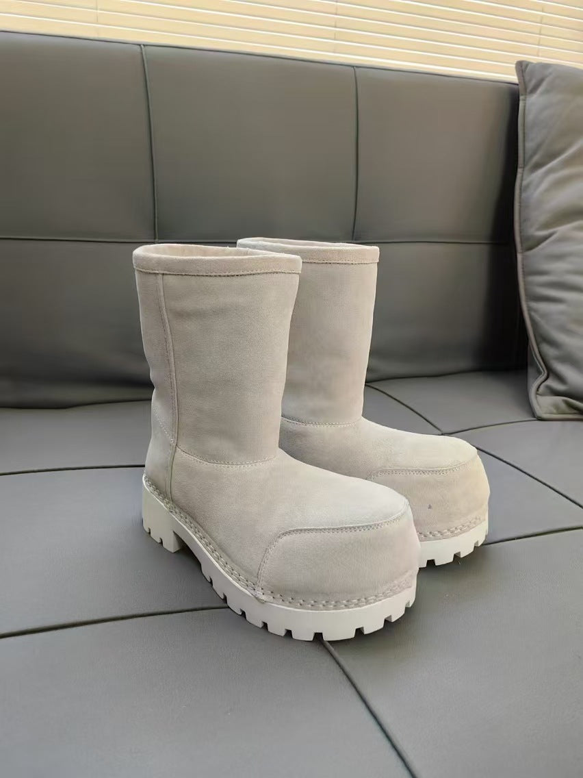 Solid Color Genuine Fur Big Toe Snow Boots