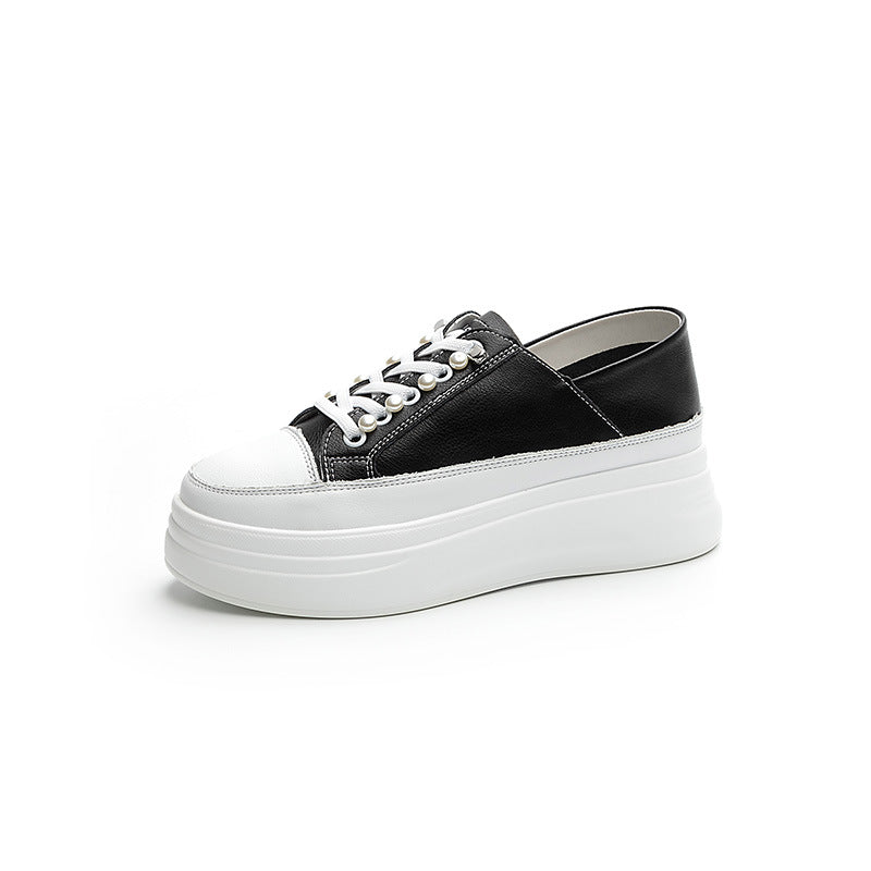 Women's Two-way White Mesh Breathable Lightweight Platform Height Increasing Soft Lace Casual Shoes