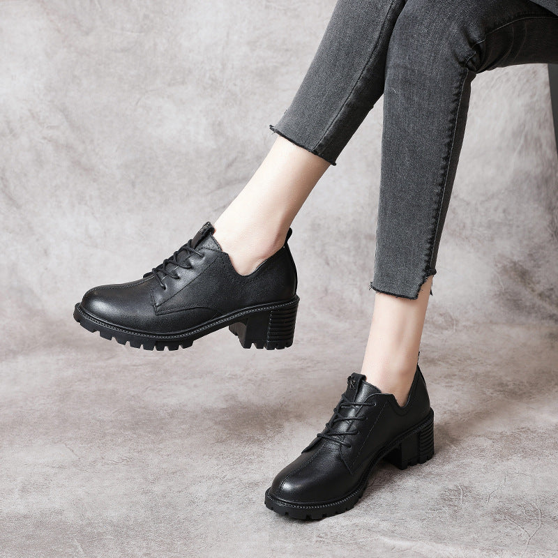 Women's First Layer Soft Cowhide Thick High Bottom Casual Shoes