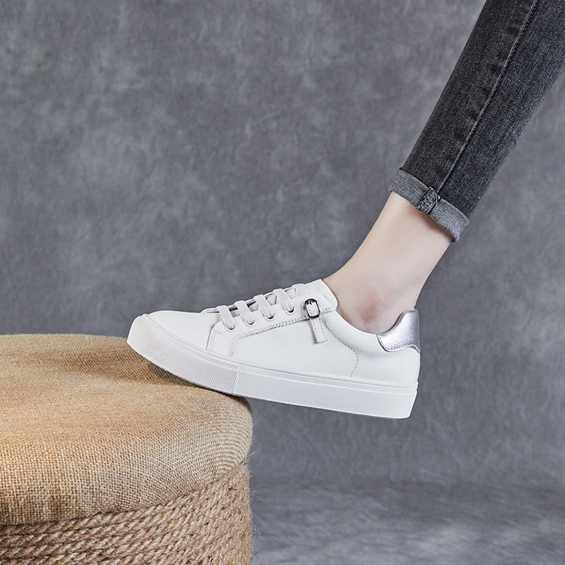 Women's Cowhide Easy Wear Spring Flat White Casual Shoes
