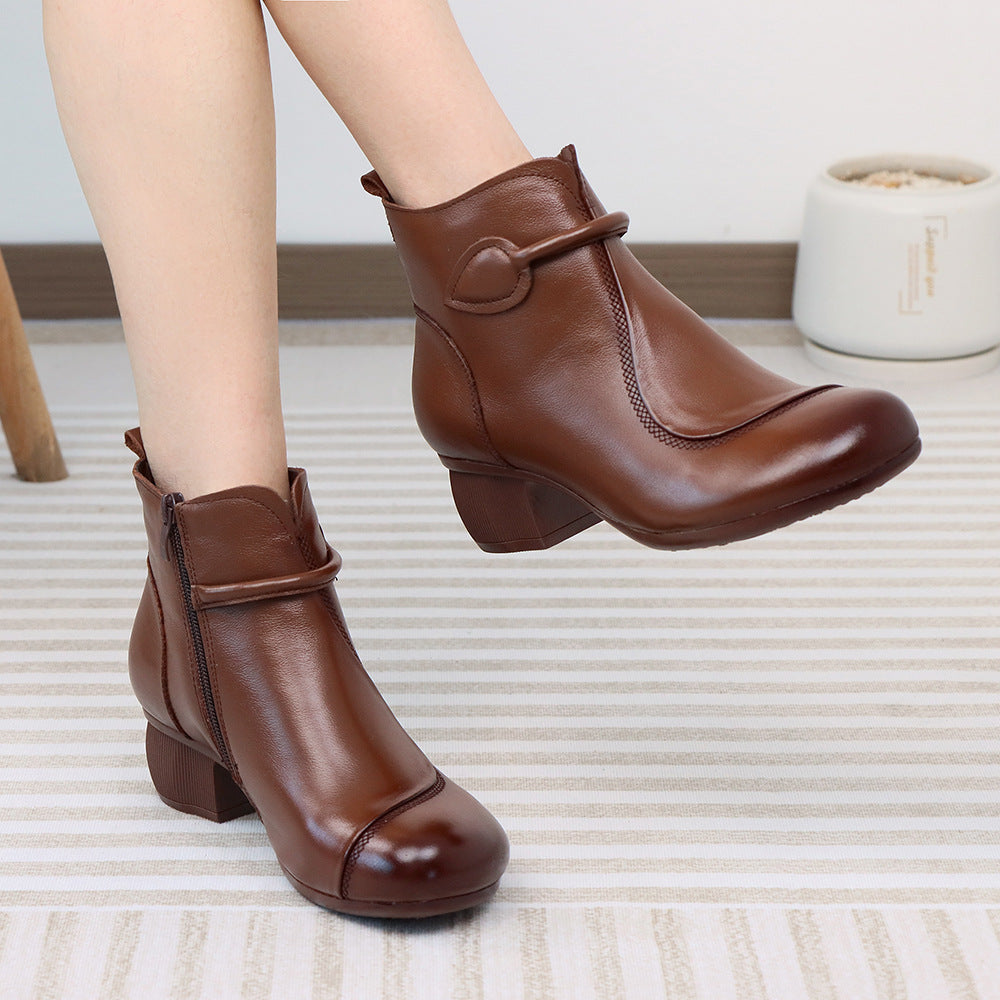 Women's First Layer Cowhide Retro Handmade Comfortable Thick Casual Shoes