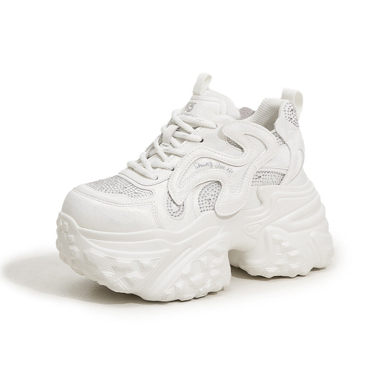 Women's Dad Spring Lightweight Fashion Rhinestone Height Increasing Women's Sports Shoes